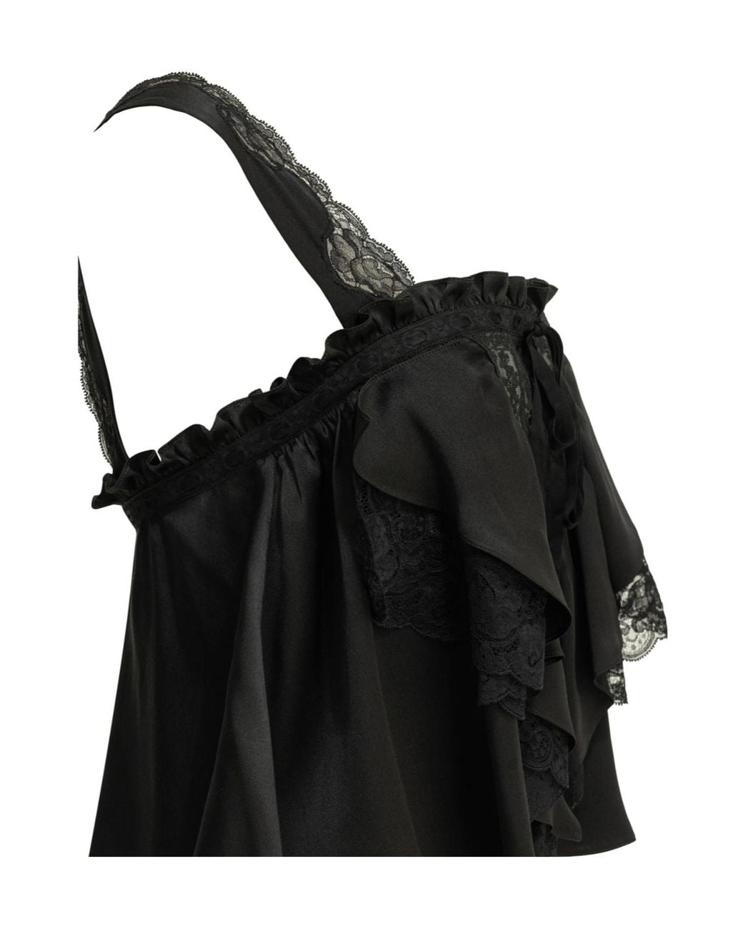 Chloé Black Lace-Trim Ruffled Top
