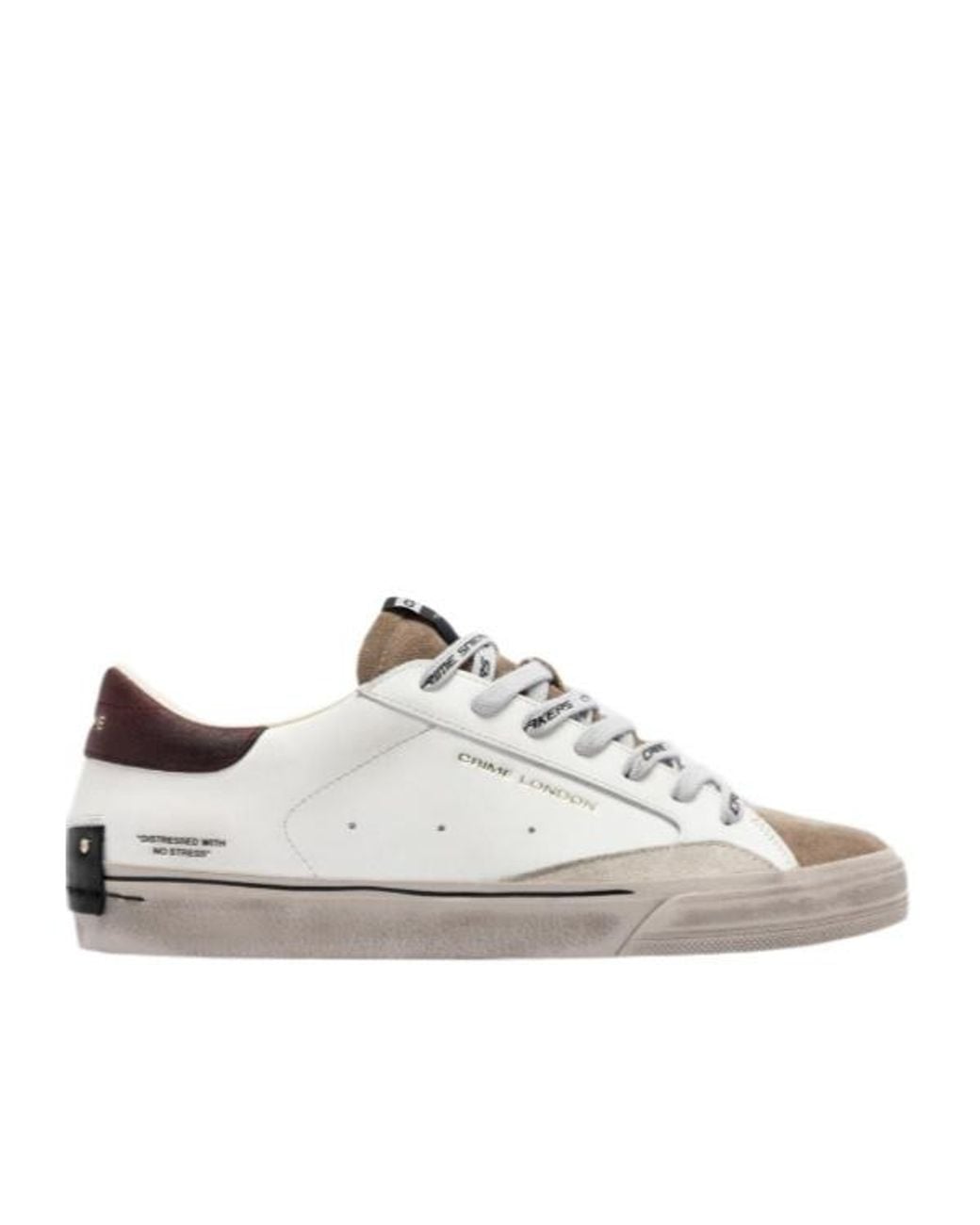 Crime London White Suede Trim Low-Top Sneakers for men