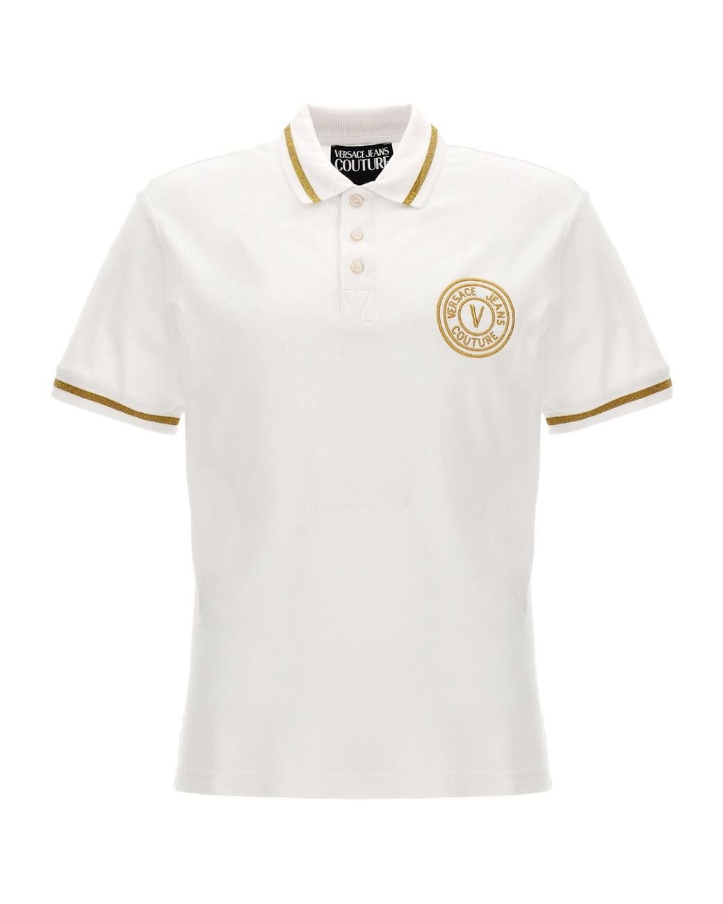 Versace Jeans White Couture Logo-Embroidered Short-Sleeved Polo Shirt for men