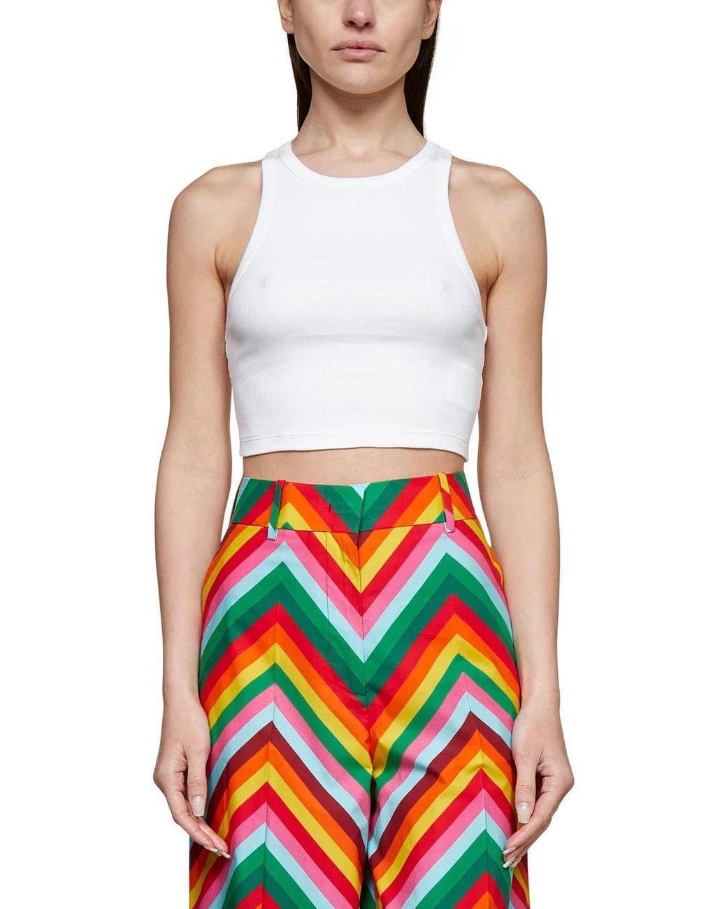 Valentino White Round-Neck Spliced Short Vest