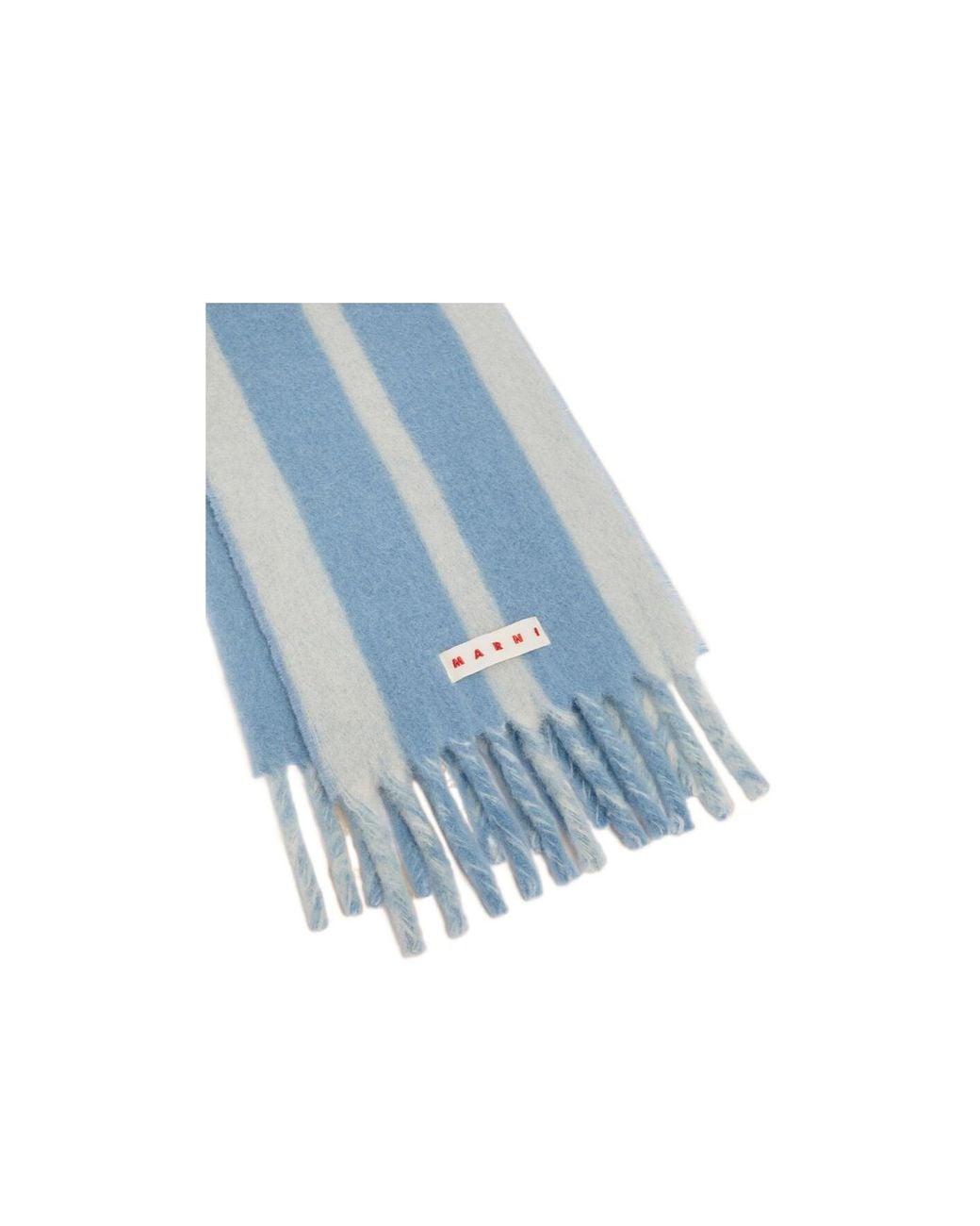 Marni Blue Striped Fringe Detailed Scarf