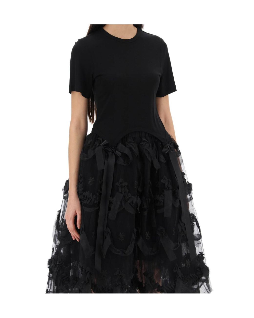 Simone Rocha Black Bow Detailed Crewneck T-Shirt