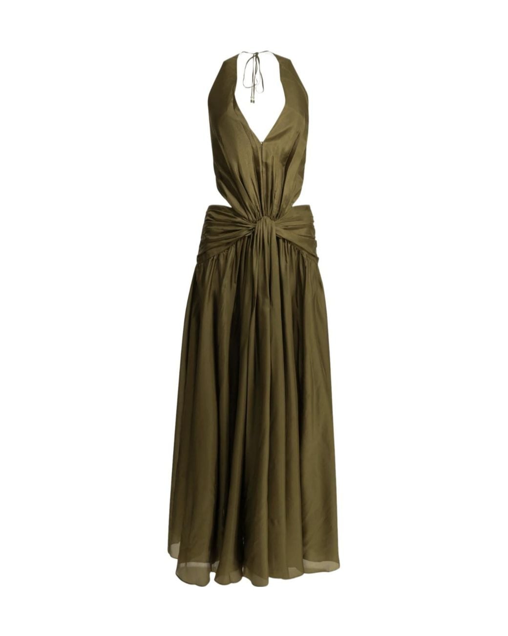 Zimmermann Green Indra Plunge Halter Maxi Dress