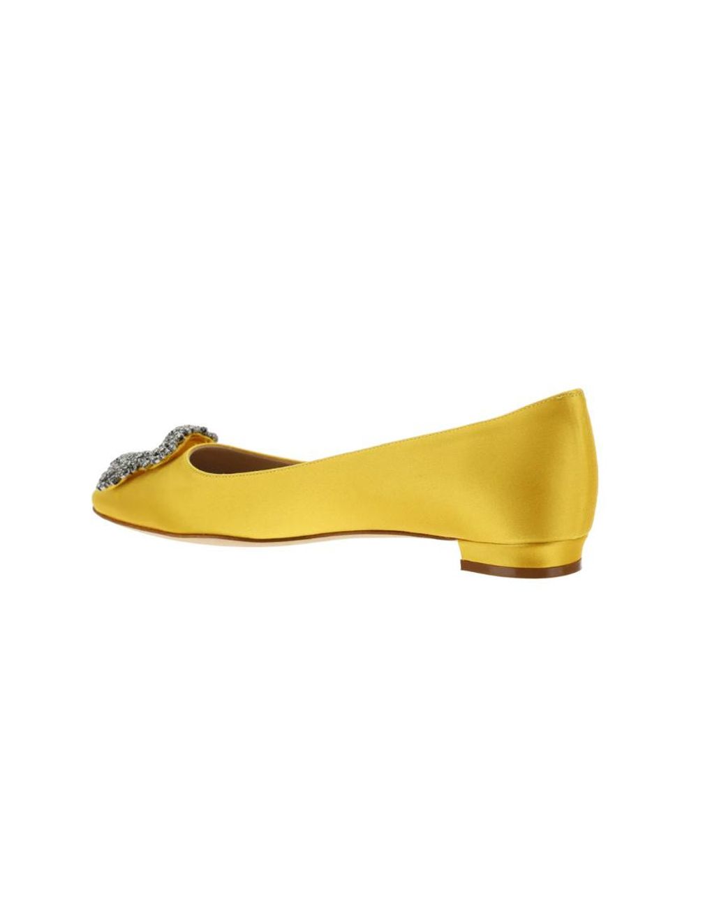 Manolo Blahnik Yellow Hangisi Embellished Satin Flats