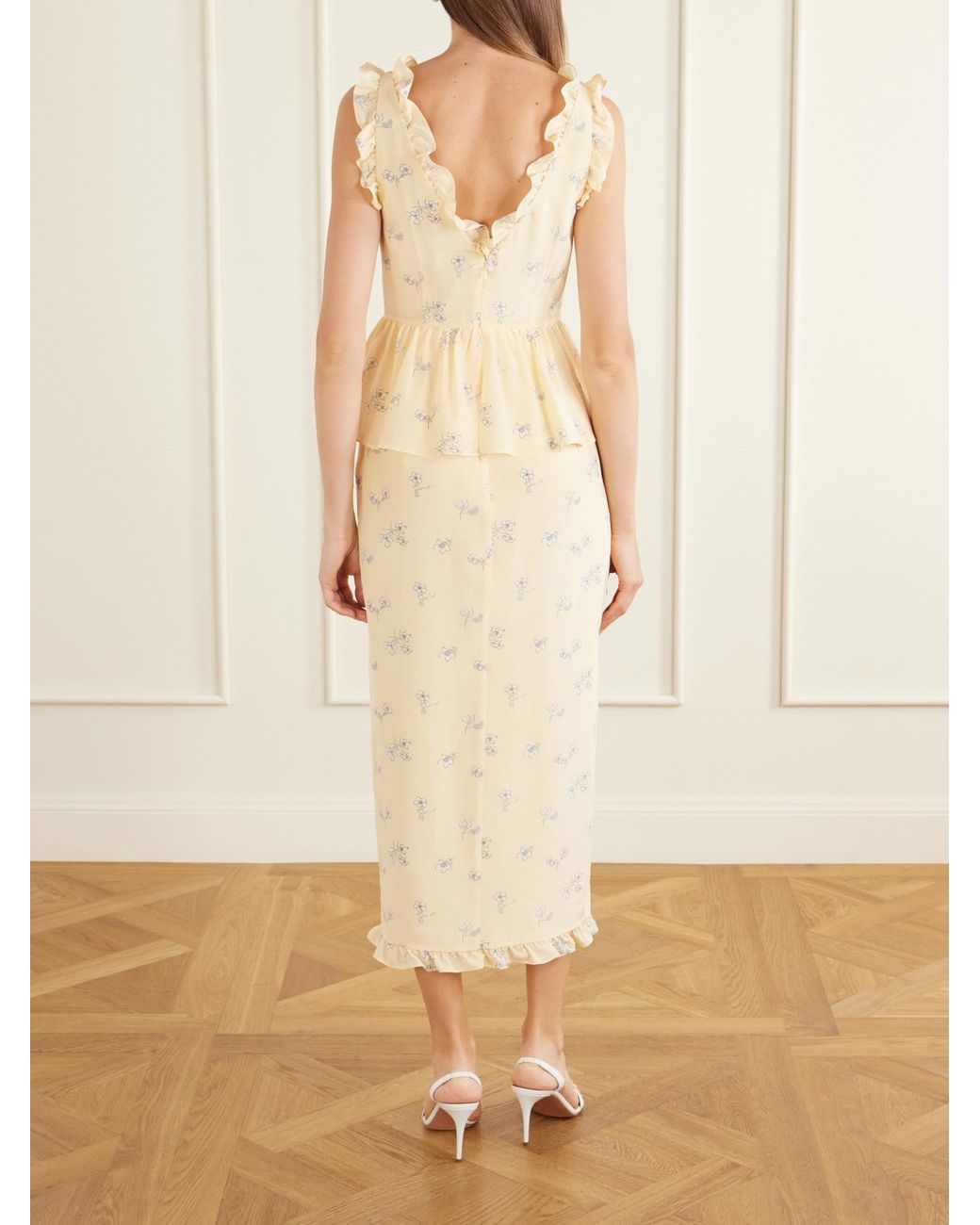 Alessandra Rich Natural Floral-Print Silk Midi Dress