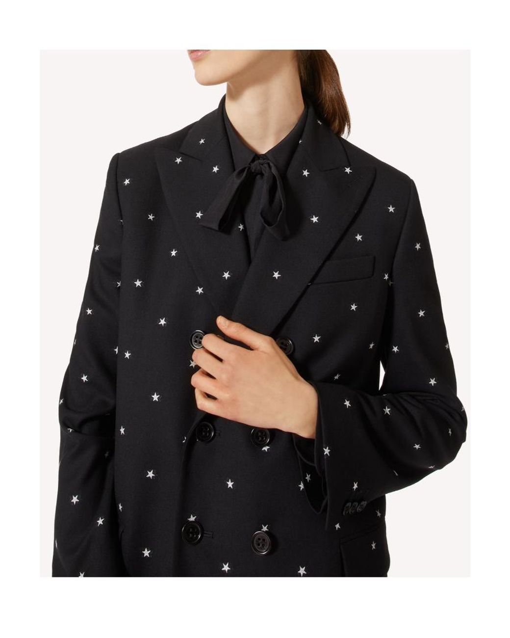 RED Valentino Black Star-Printed Double Breasted Blazer