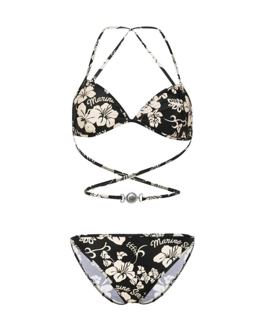 MARINE SERRE White Floral Printed Active Jersey Bikini