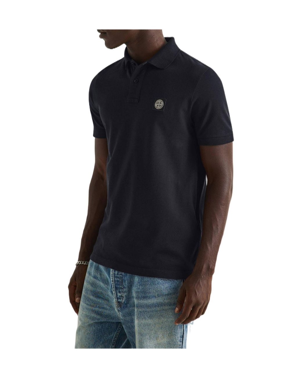 Stone Island Black Cotton Compass Logo Polo Shirt for men