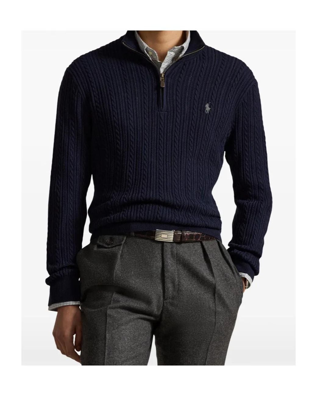 Polo Ralph Lauren Blue Cable-Knit Quarter-Zip Jumper for men