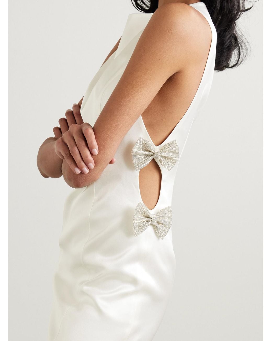 retroféte White Nadine Bow And Crystal-Embellished Cutout Satin Mini Dress