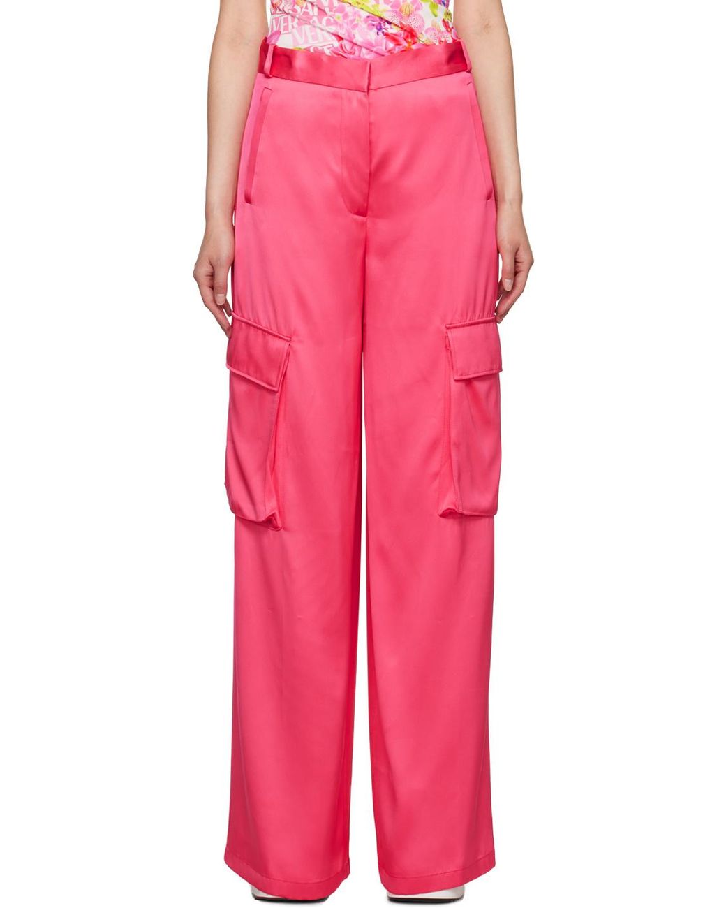 Versace Pink High-Waisted Wide-Leg Cargo Pants