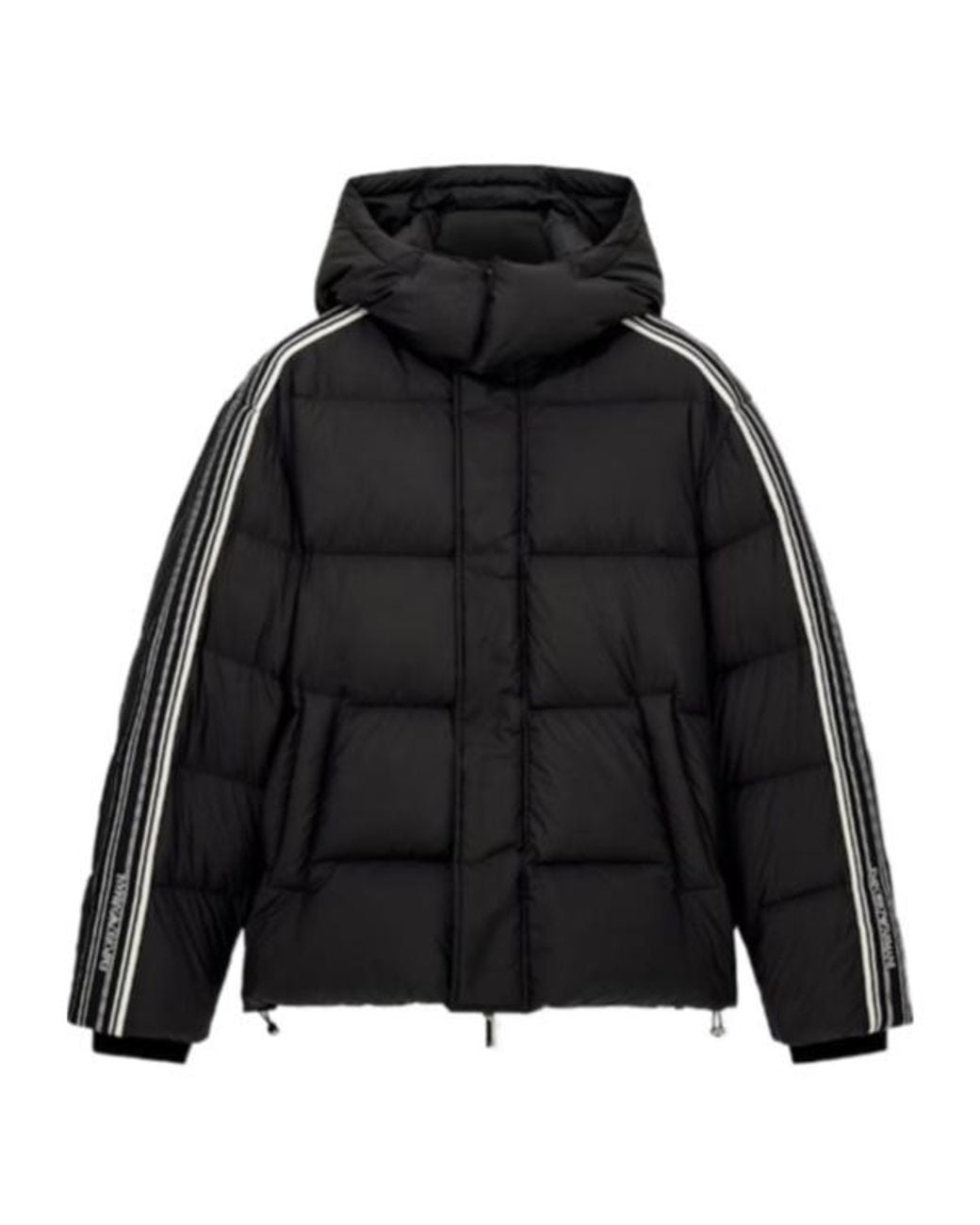 Emporio Armani Black Striped Hooded Down Jacket for men