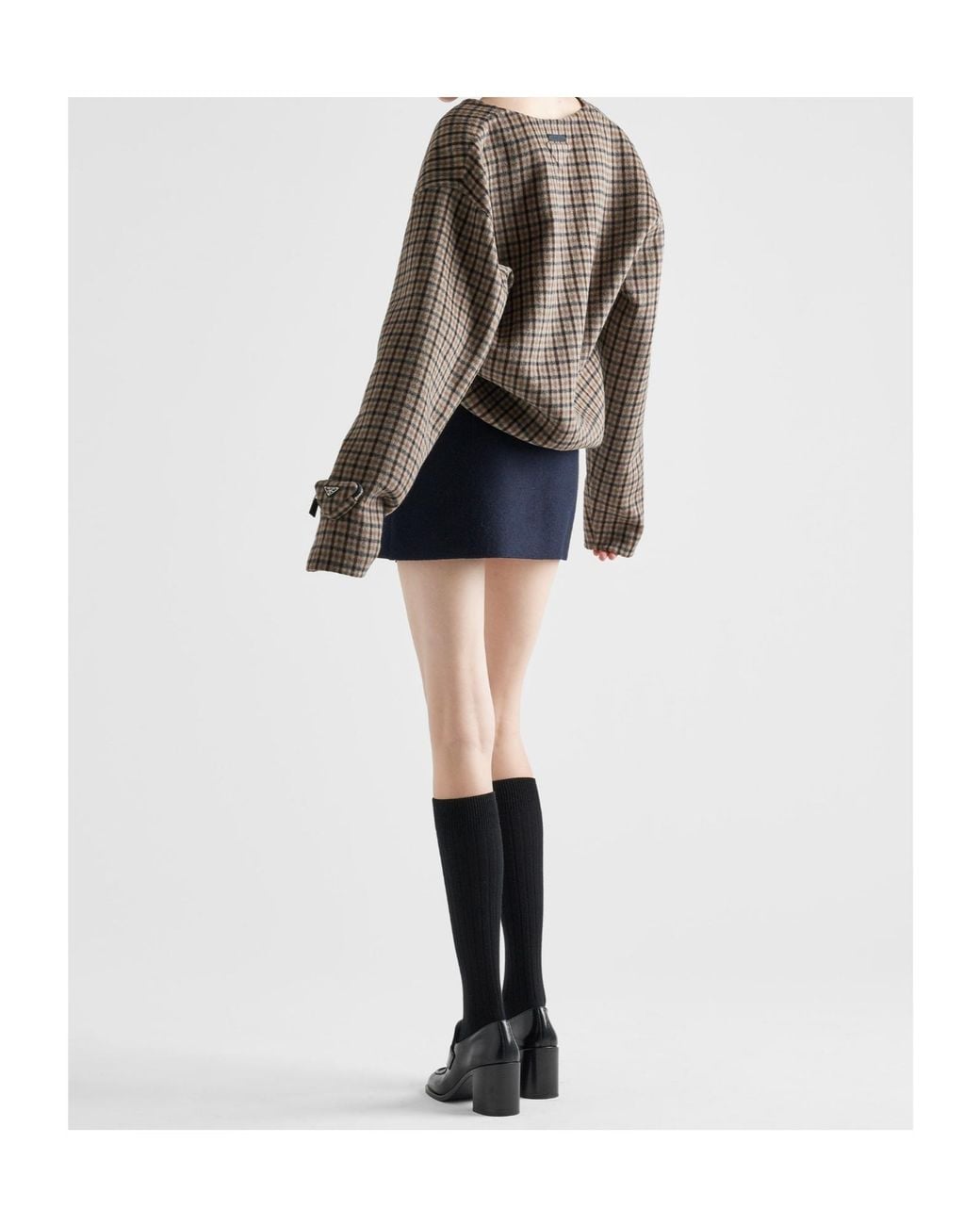 Prada Gray V-Neck Checked Pullover