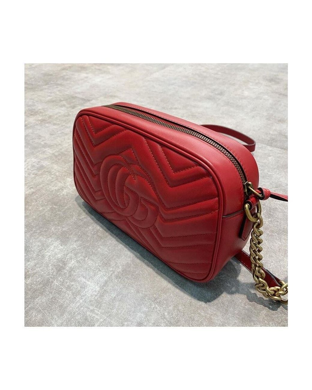 Gucci Red Gg Marmont Small Matelassé Shoulder Bag