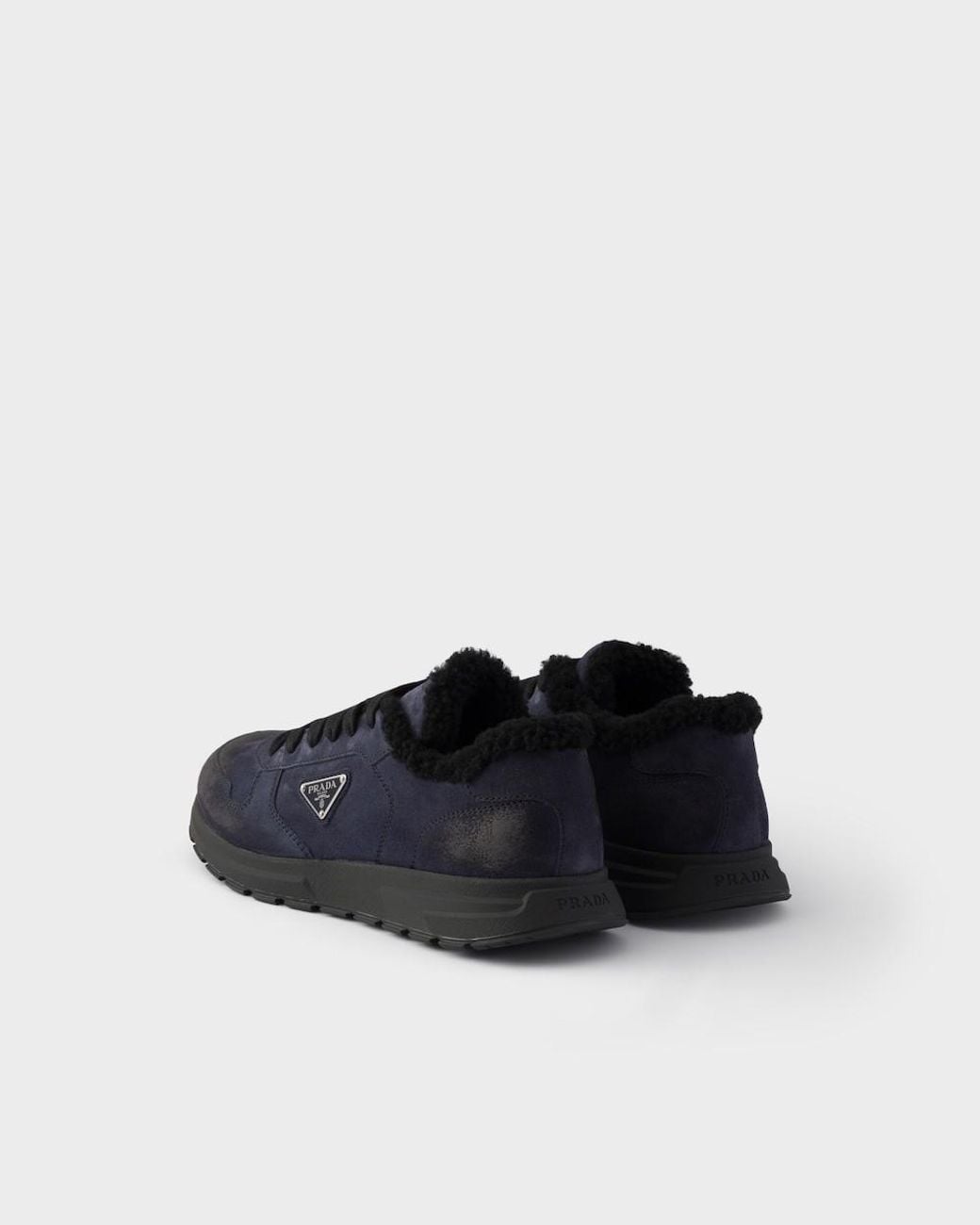 Prada Blue Prax Winter Fur-Lined Low-Top Sneakers for men