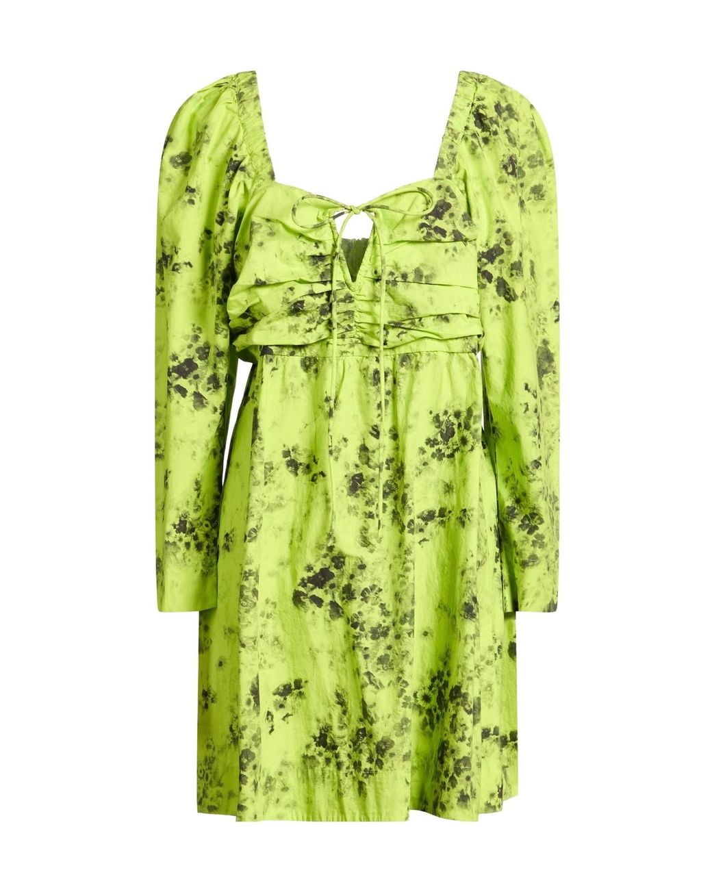 Ganni Green Waisted Long-Sleeve Dress