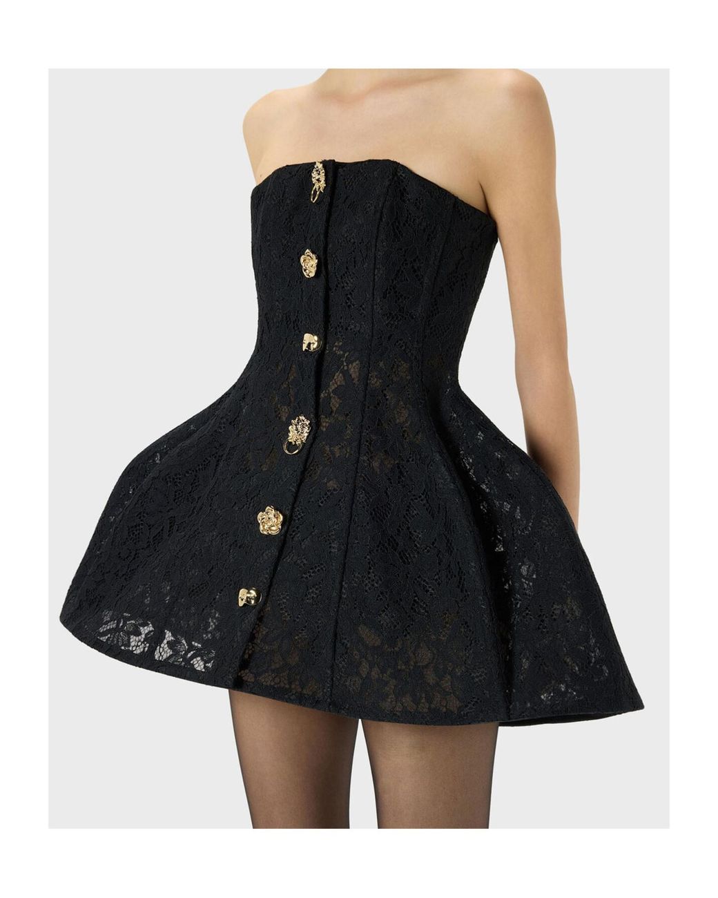 Blumarine Black Short Lace And Crinoline Dress With Bejewelled Buttons