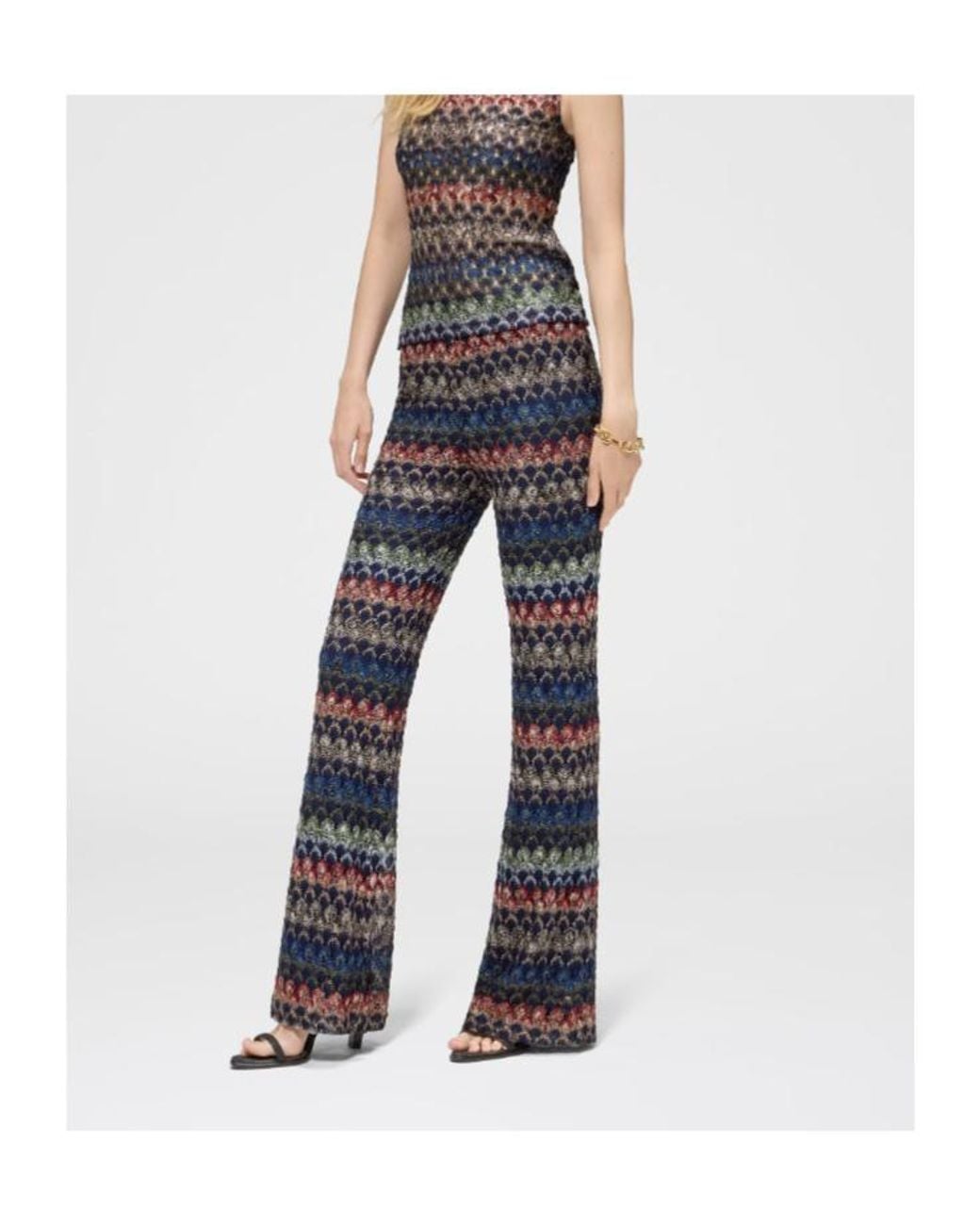 Missoni Black Flare Viscose Lamé Trousers With Lace Motif