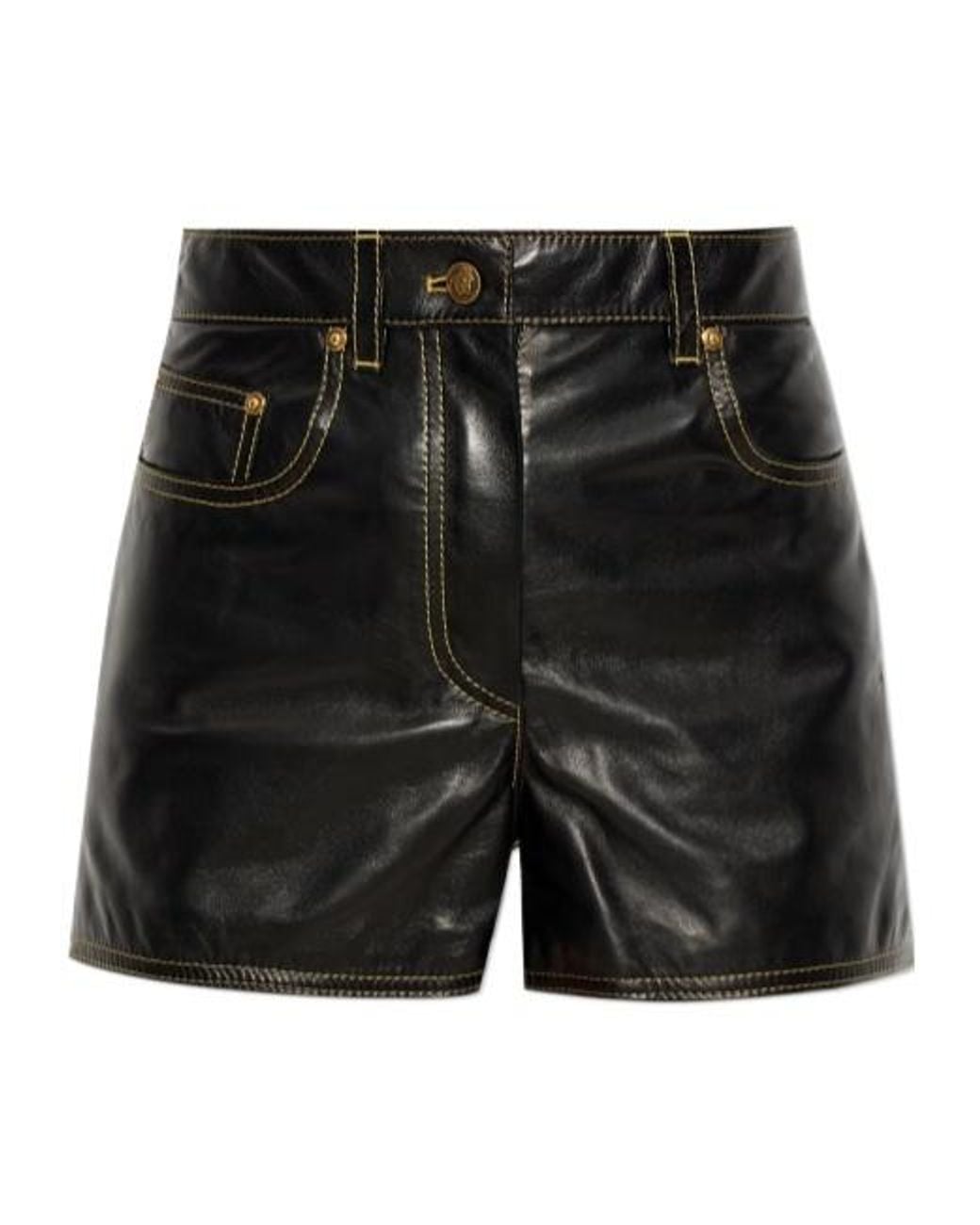Versace Black High-Rise Leather Shorts