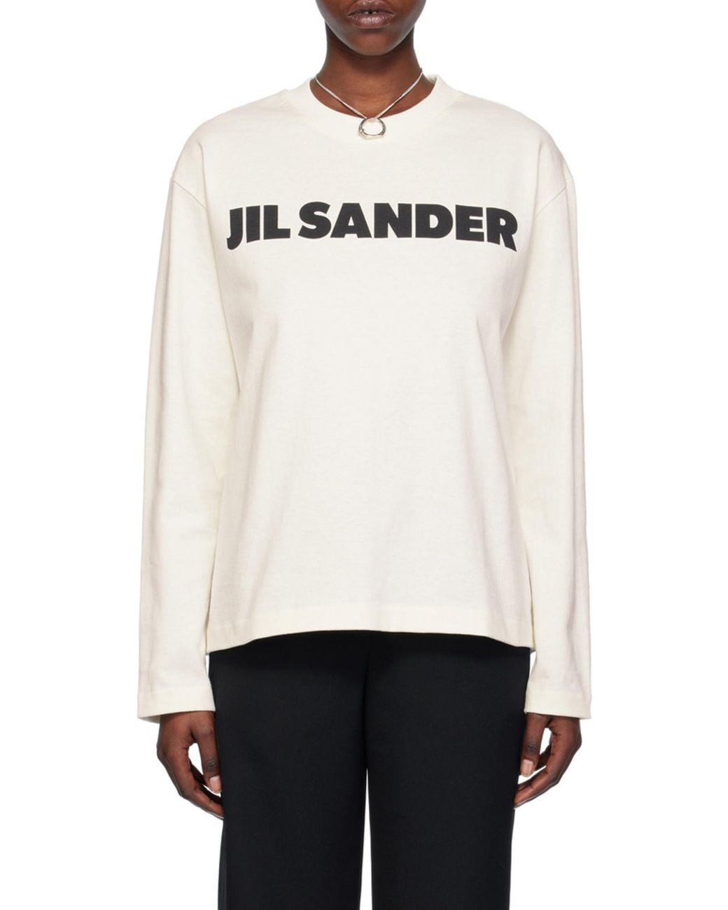 Jil Sander White Logo Printed Crewneck Sweatshirt