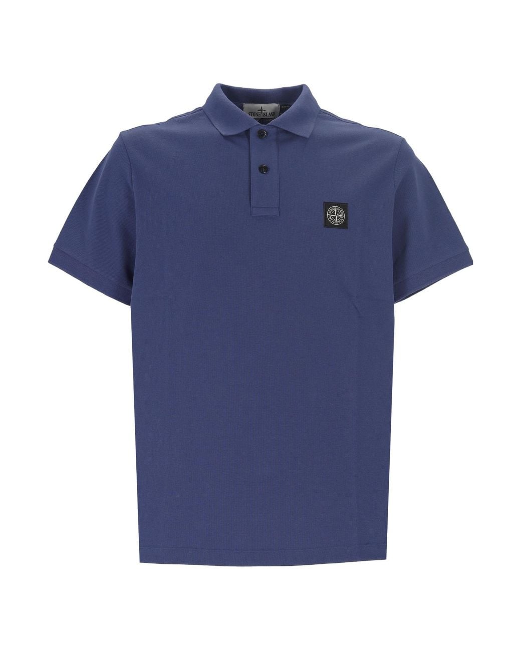Stone Island Blue Logo Patch Short-Sleeved Polo Shirt for men