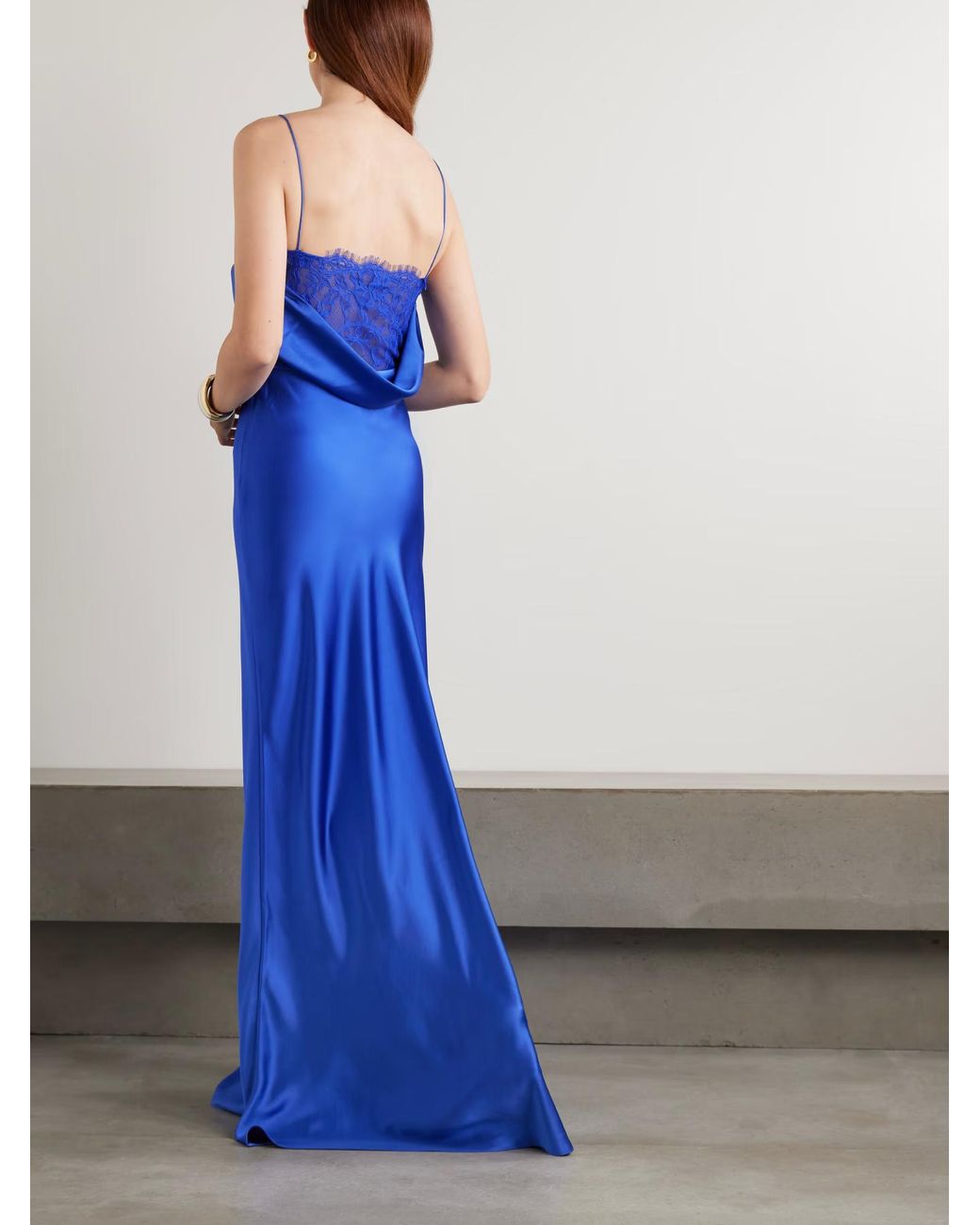 Rebecca Vallance Blue Remi Lace-Trimmed Evening Dress