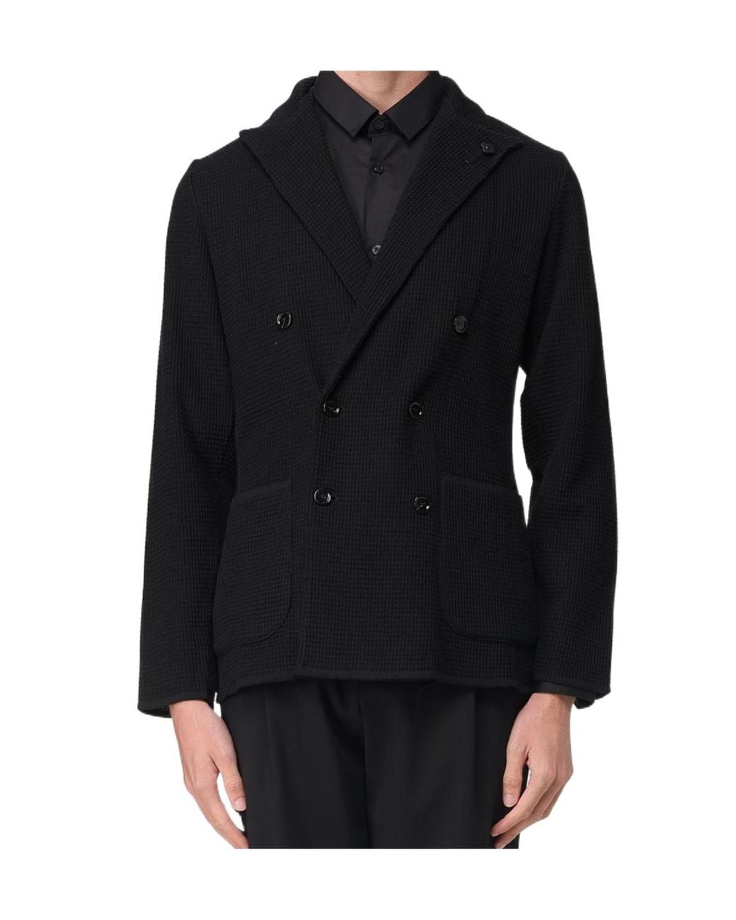 Lardini Black Double-Breasted Logo Detailed Jacket for men