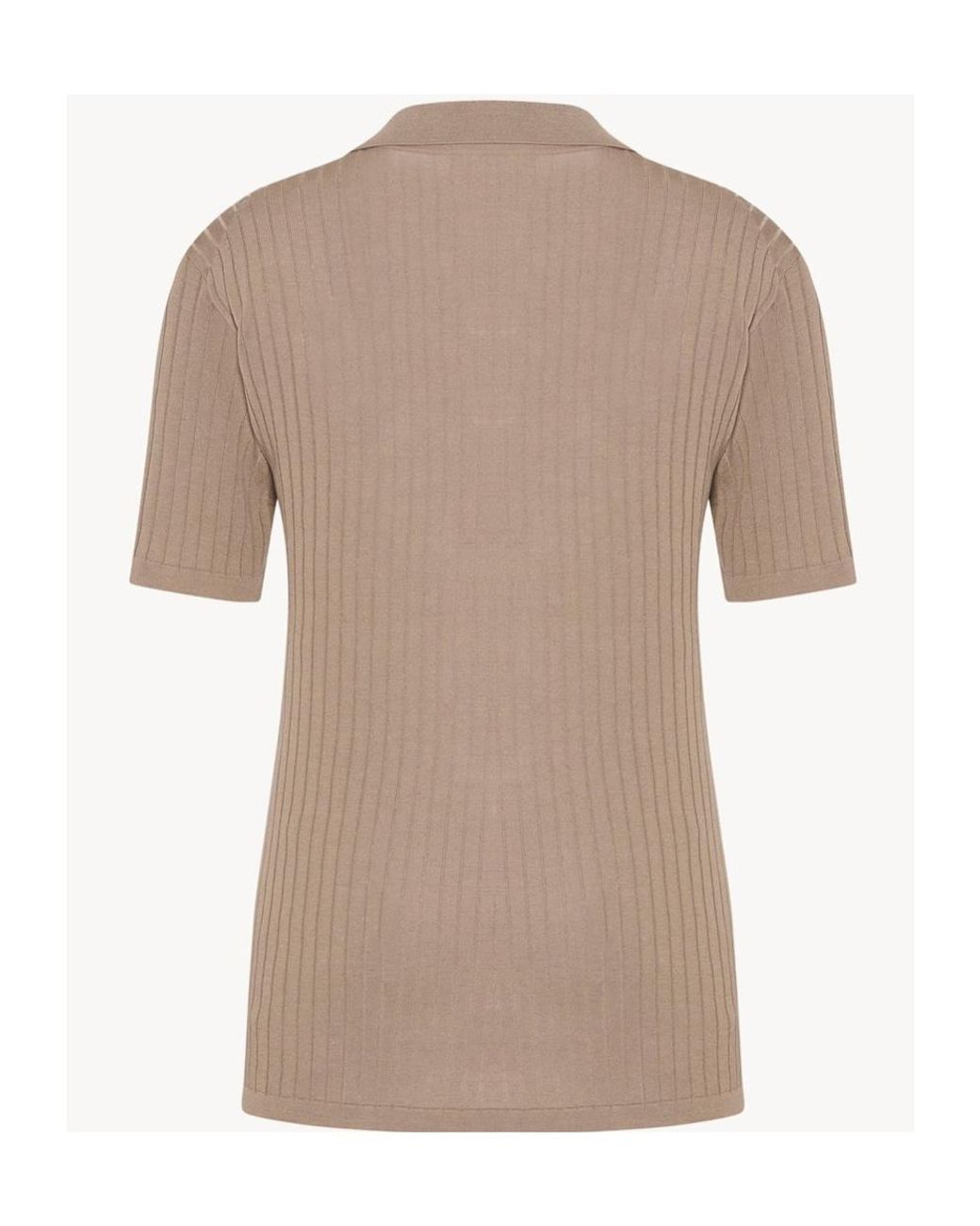 The Row Natural Kaiomi V-Neck Ribbed Polo Shirt
