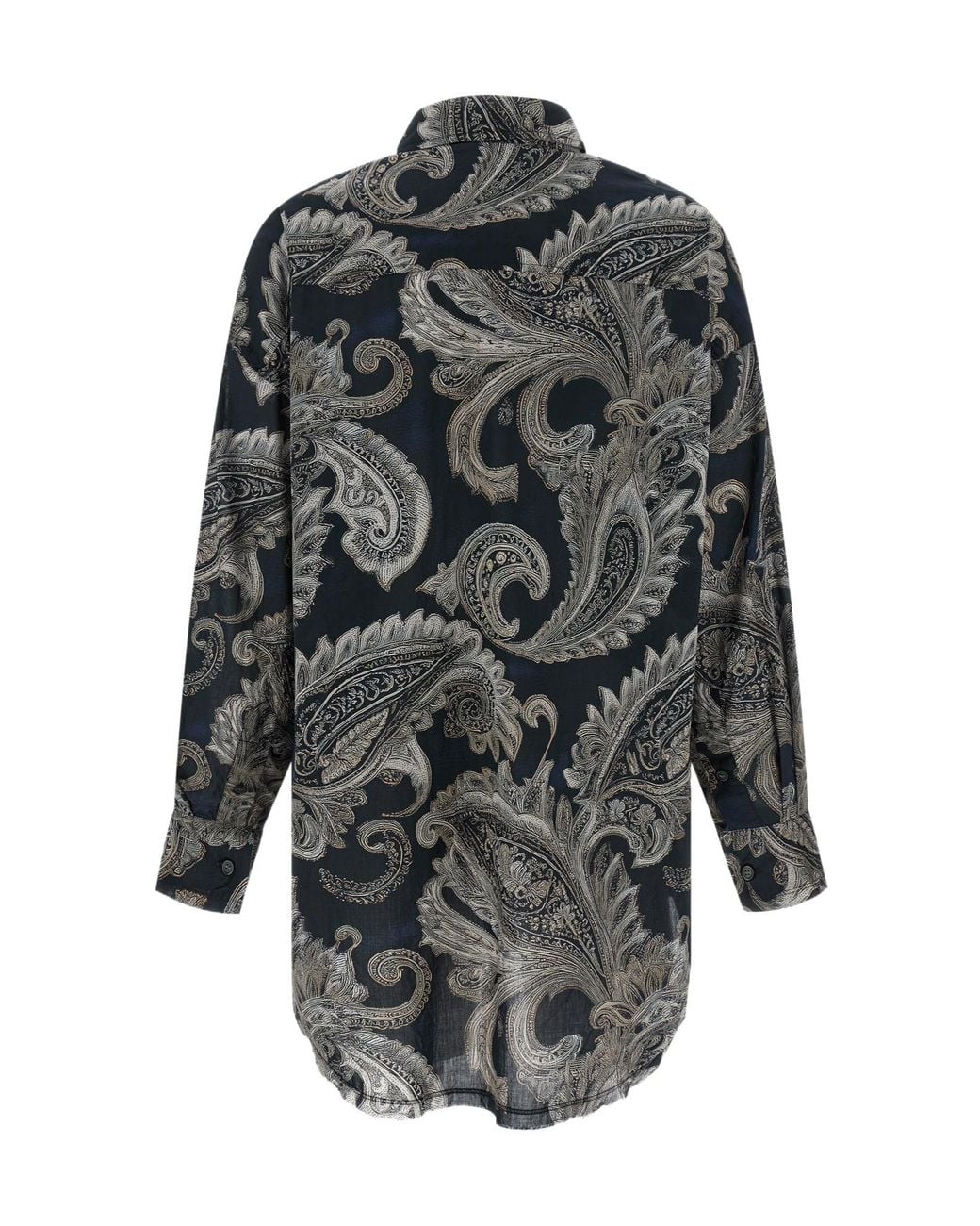 R13 Gray Ruffled Paisley-Print Shirt
