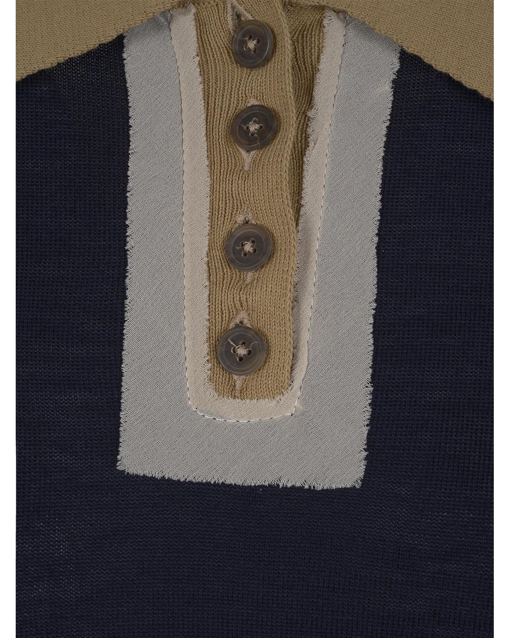 Maison Margiela Blue Colour-Block Buttoned Polo Shirt