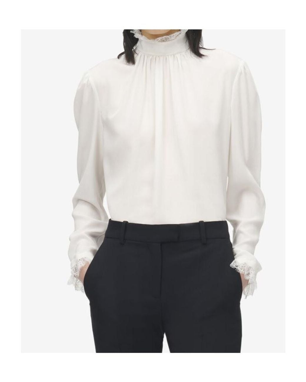 McQueen White Silk Lace-Detail Shirt