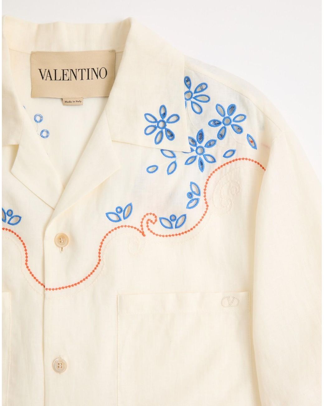 Valentino White Embroidered Button-Up Bowling Shirt for men