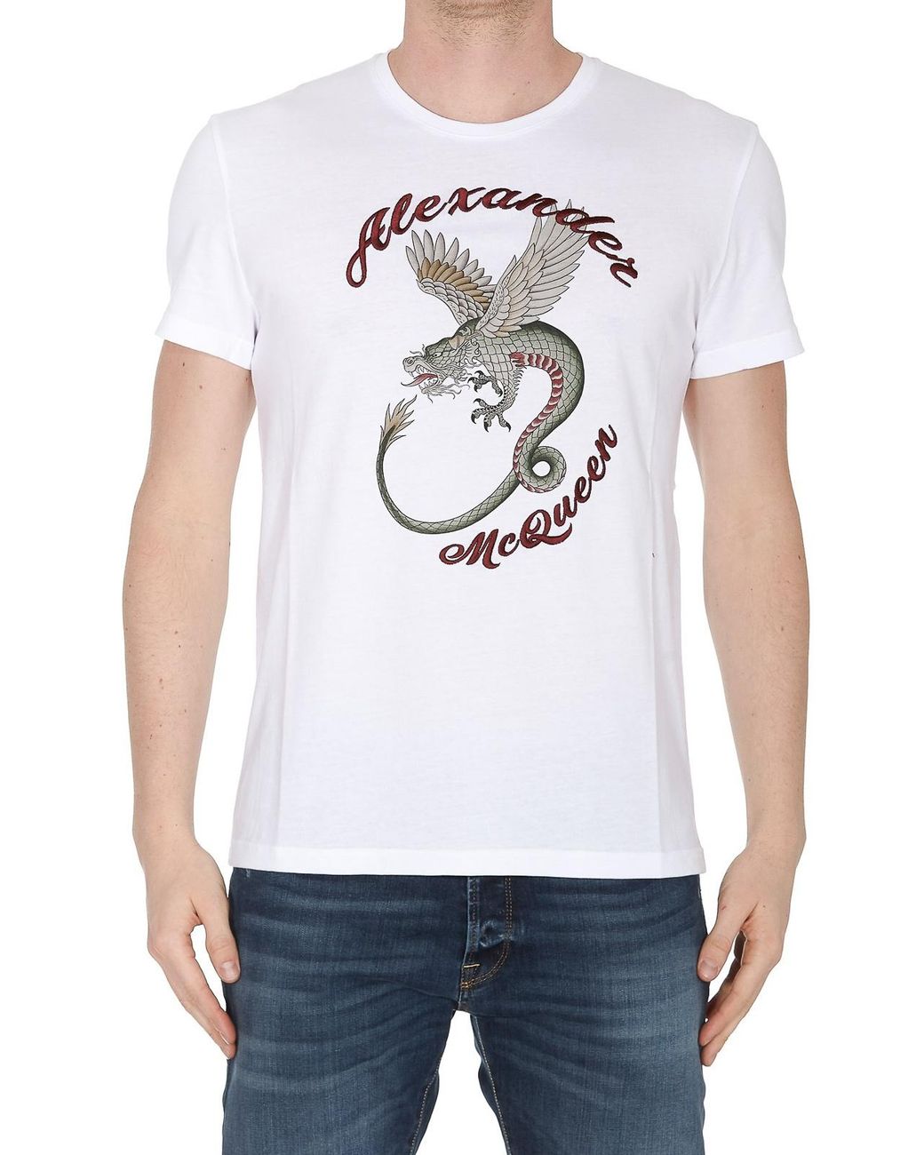 McQueen White Feilong Logo Printed T-Shirt for men