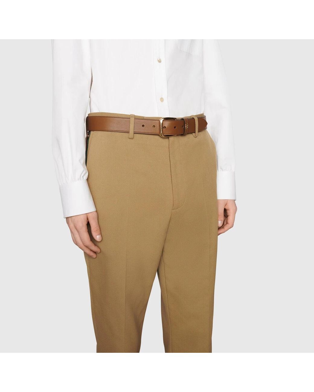 Gucci Brown G Logo Plaque Buckle Belt for men