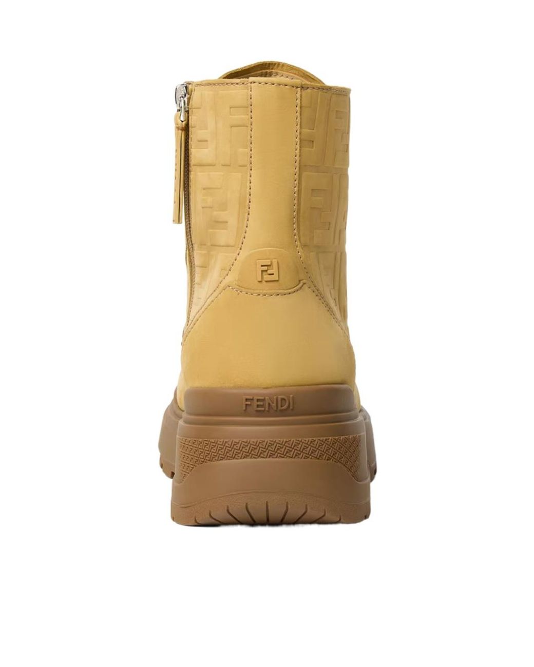 Fendi Natural Ochre Nubuck Embellished Boots With Ff Motif And Zip Closure for men