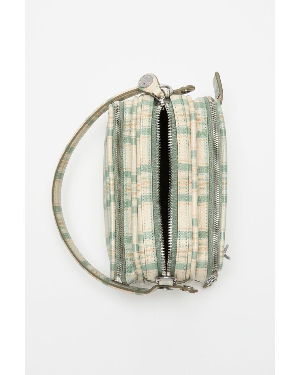 Acne Gray Check-Print Leather Cross Body Bag