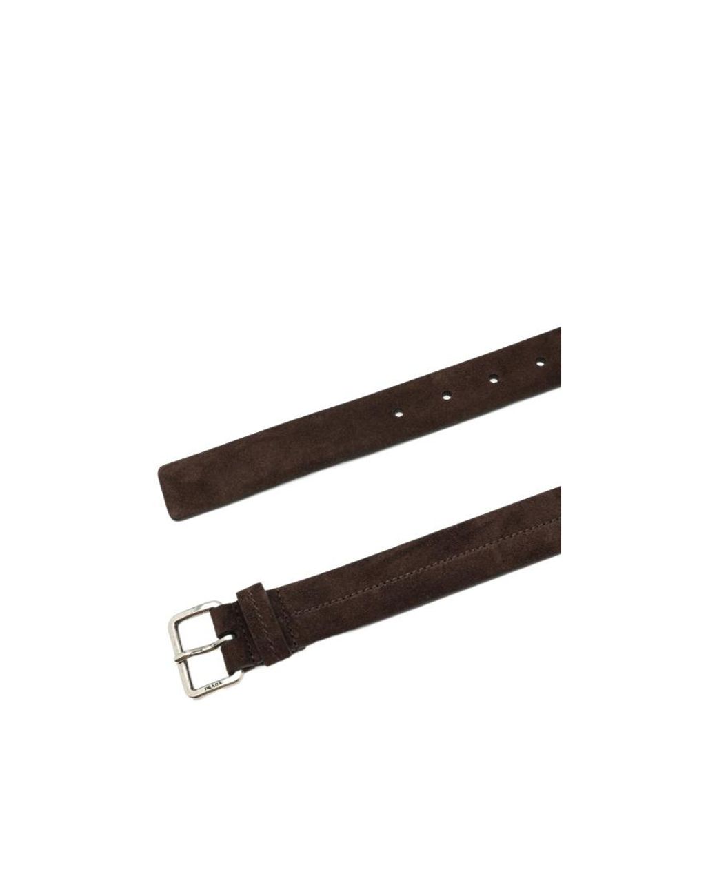 Prada Brown Logo-Engraved Buckle Belt for men