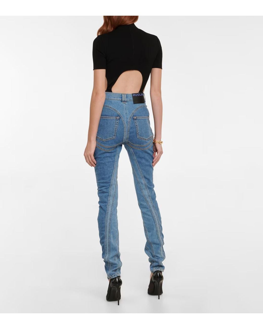Mugler Blue Sew-On Detail Jeans Leggings