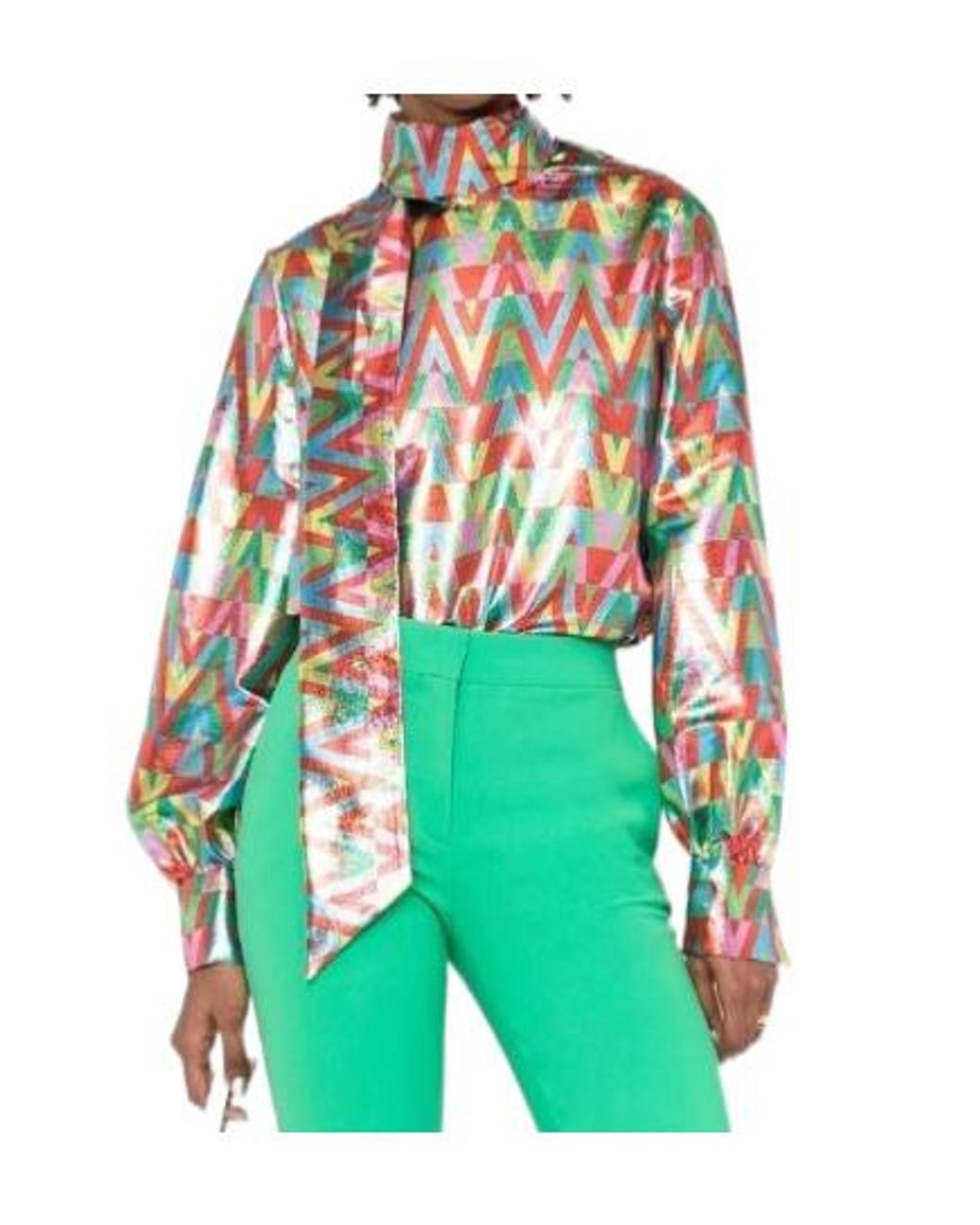 Valentino White Logo Detailed Bowed Neck Blouse