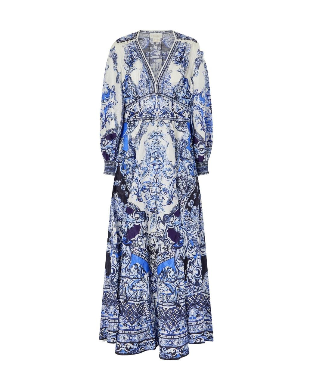Camilla Blue Crystal-Embellished Printed Linen And Silk-Blend Maxi Dress
