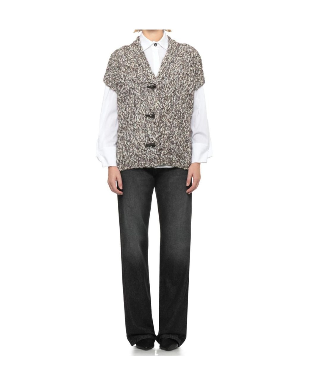 D.exterior Gray Chunky Buttoned Knit Gilet
