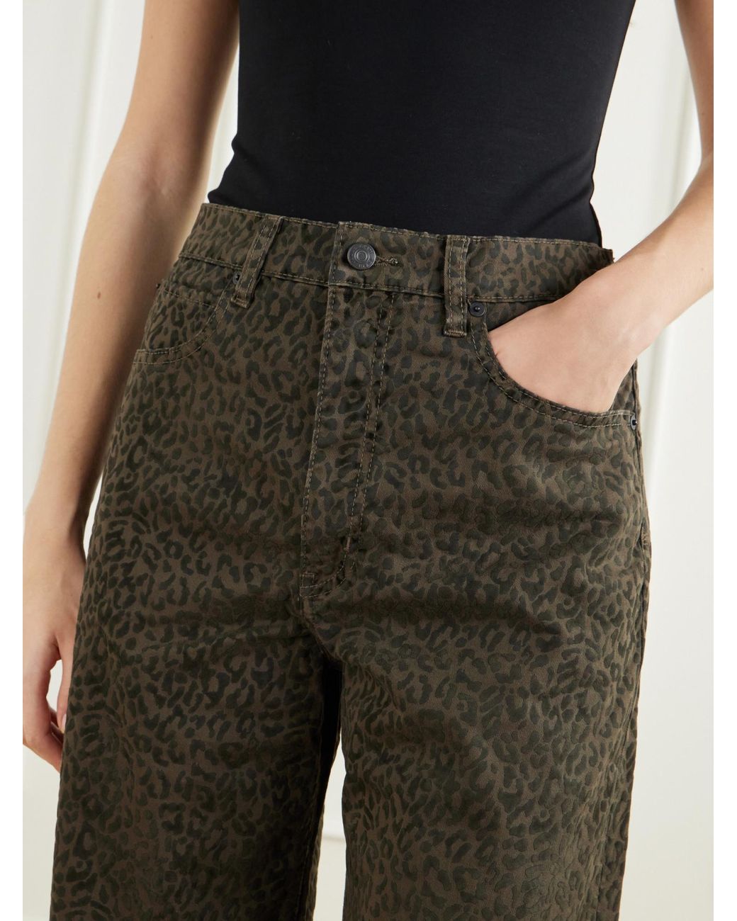 FRAME Gray Leopard-Print High-Waisted Tapered Jeans