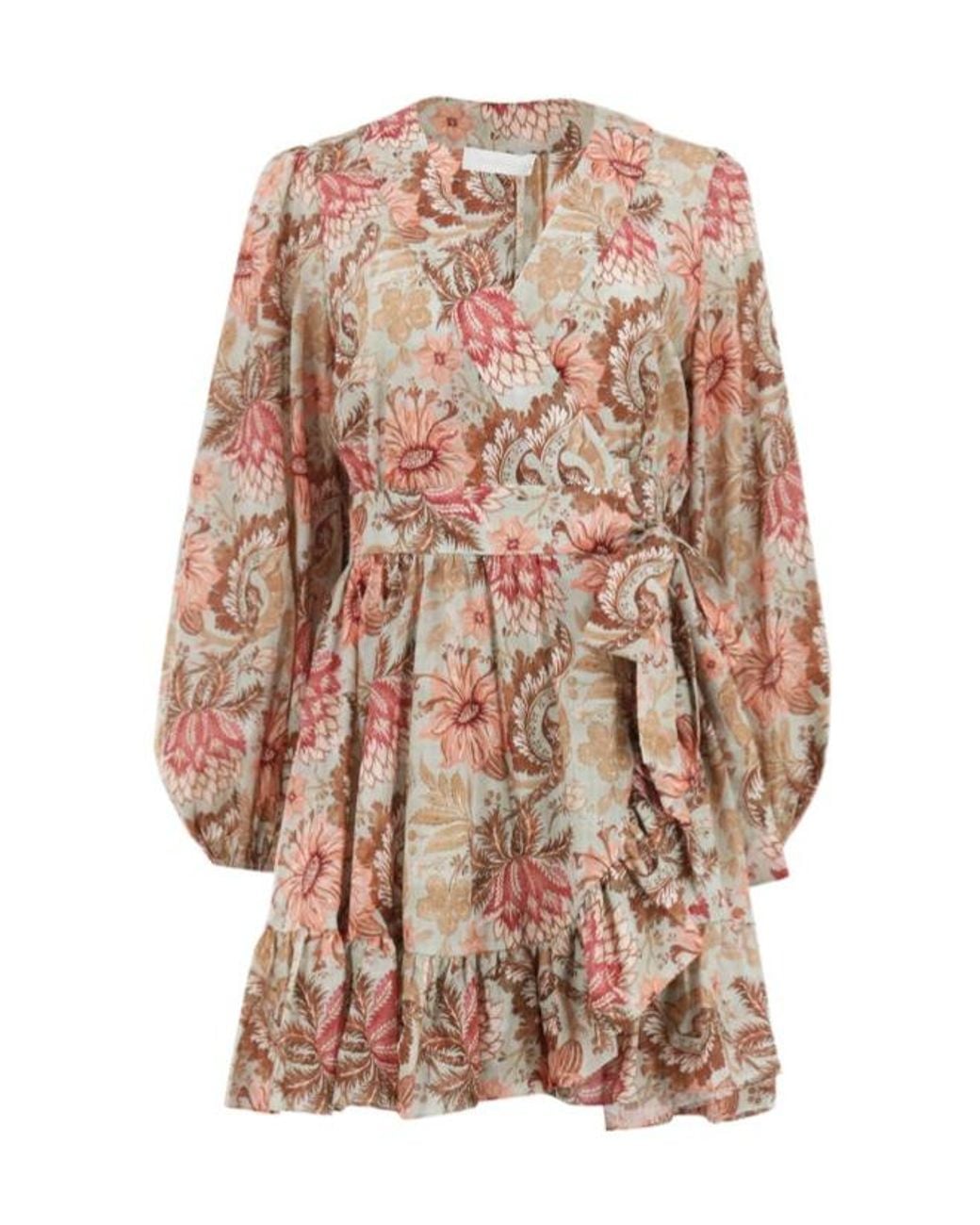 Zimmermann Multicolor Zim Daylight Mini Wrap Frill Dress Stamp Floral Cream