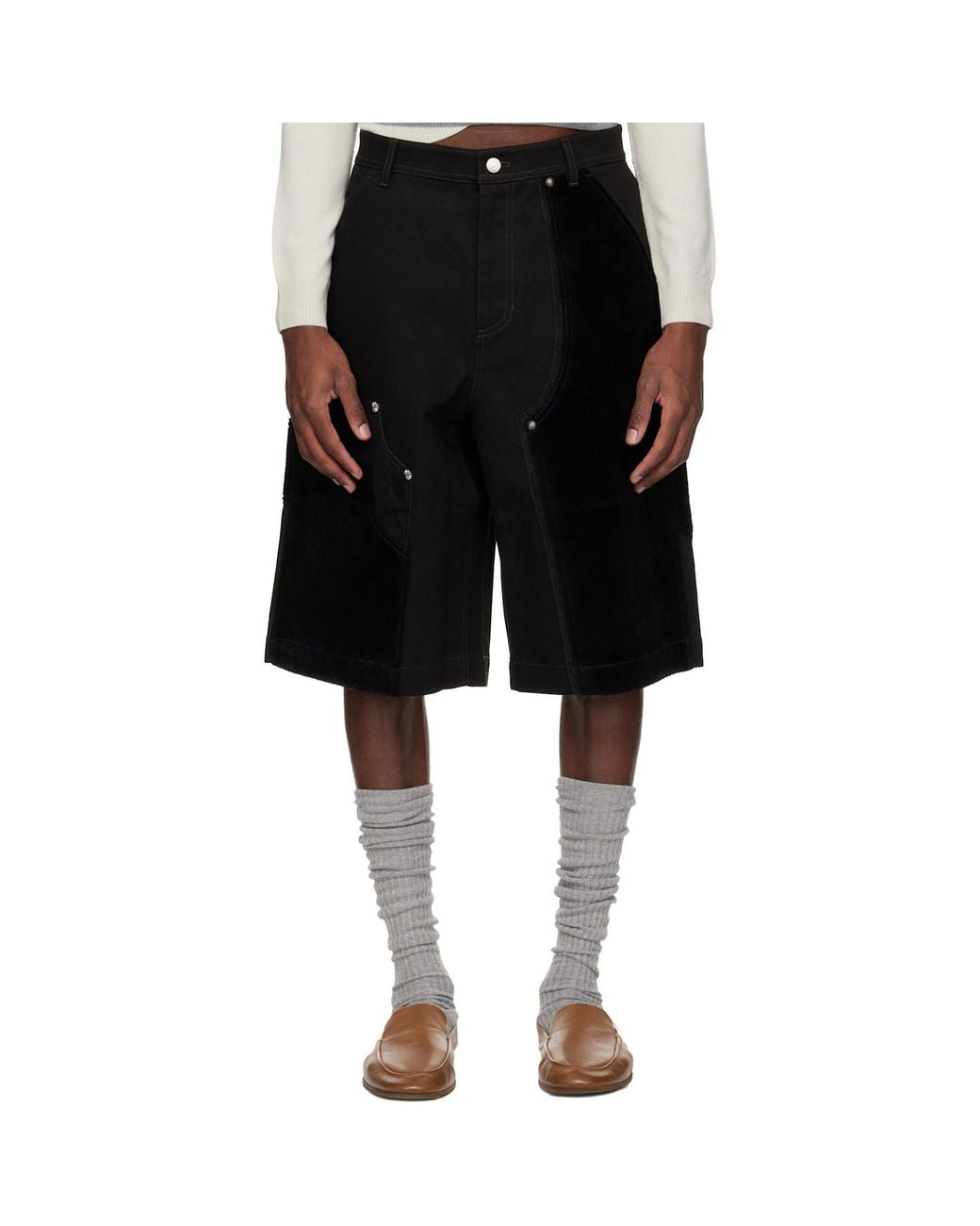 ANDERSSON BELL Black Patchwork Cargo Shorts for men
