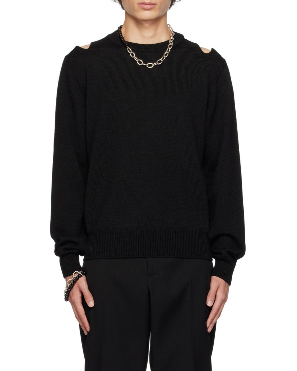 Jil Sander Black Cut-Out Detailed Crewneck Jumper for men