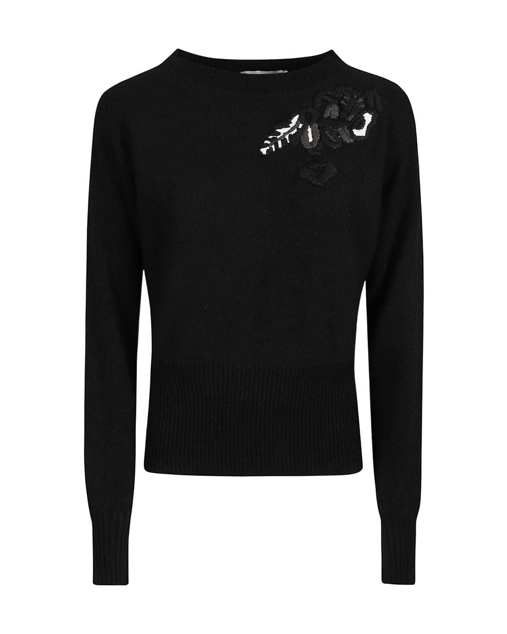 ERMANNO FIRENZE Black Embroidered Crewneck Sweater