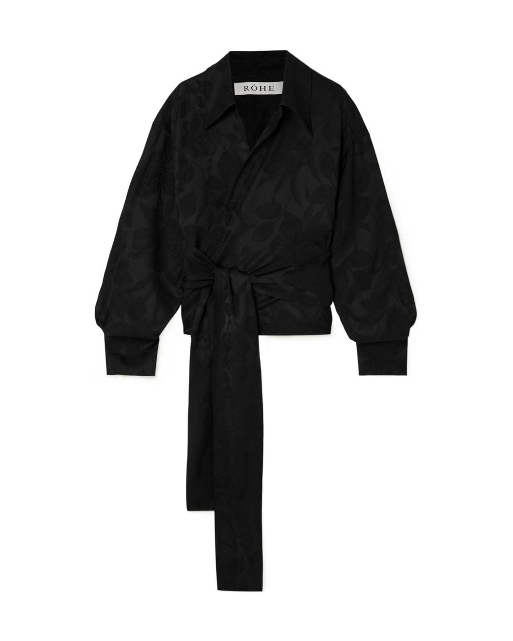 Rohe Black Floral Satin-Jacquard Wrap Shirt