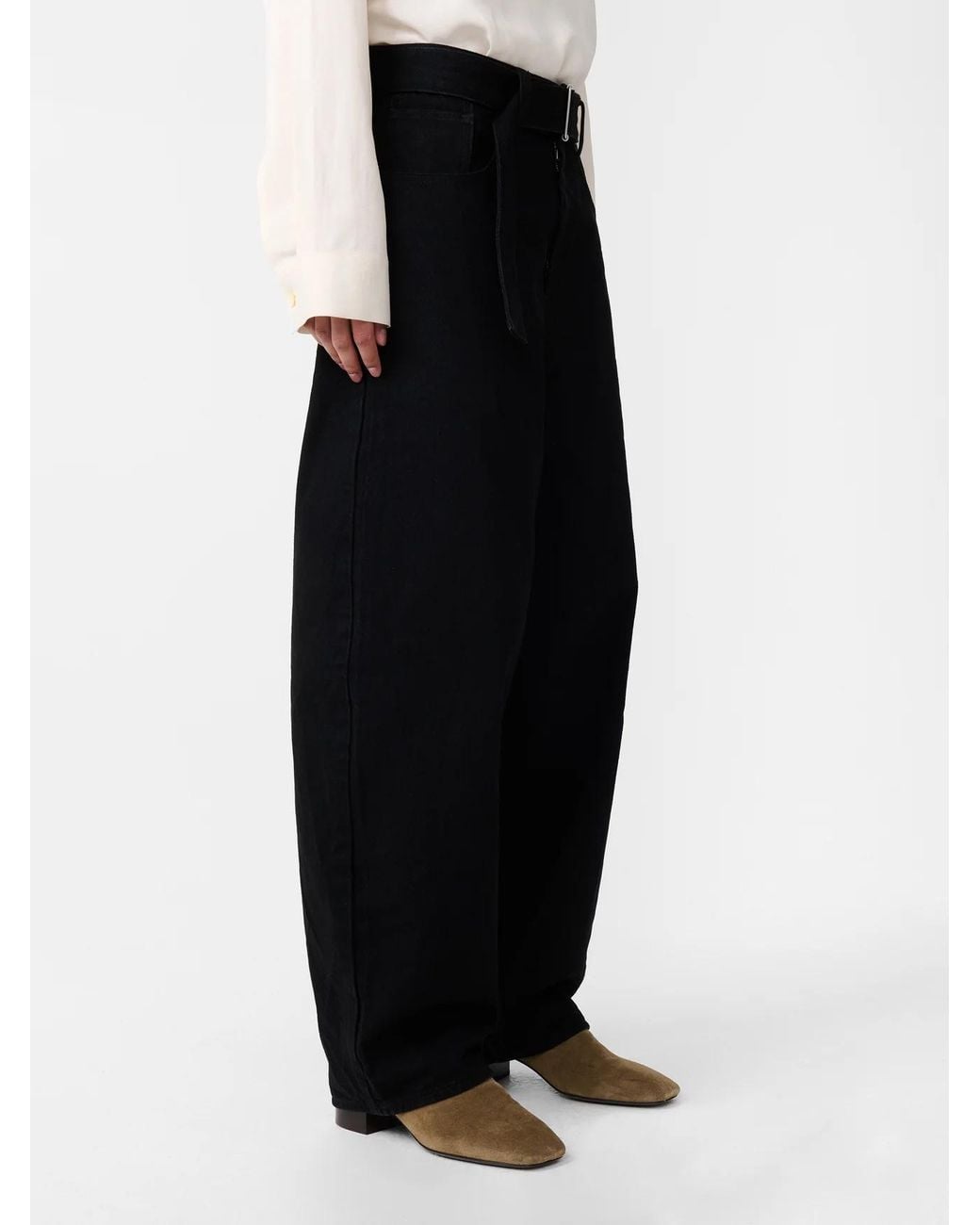Studio Nicholson White Belted Wide-Leg Pants