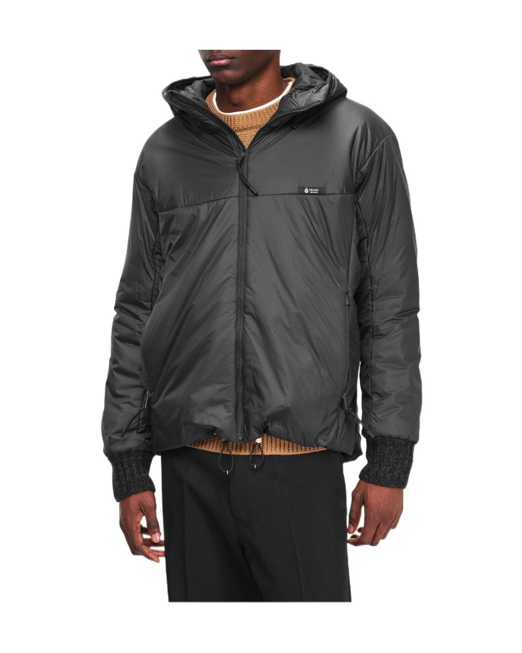 Prada Gray Hooded Medium Puffer Jacket for men