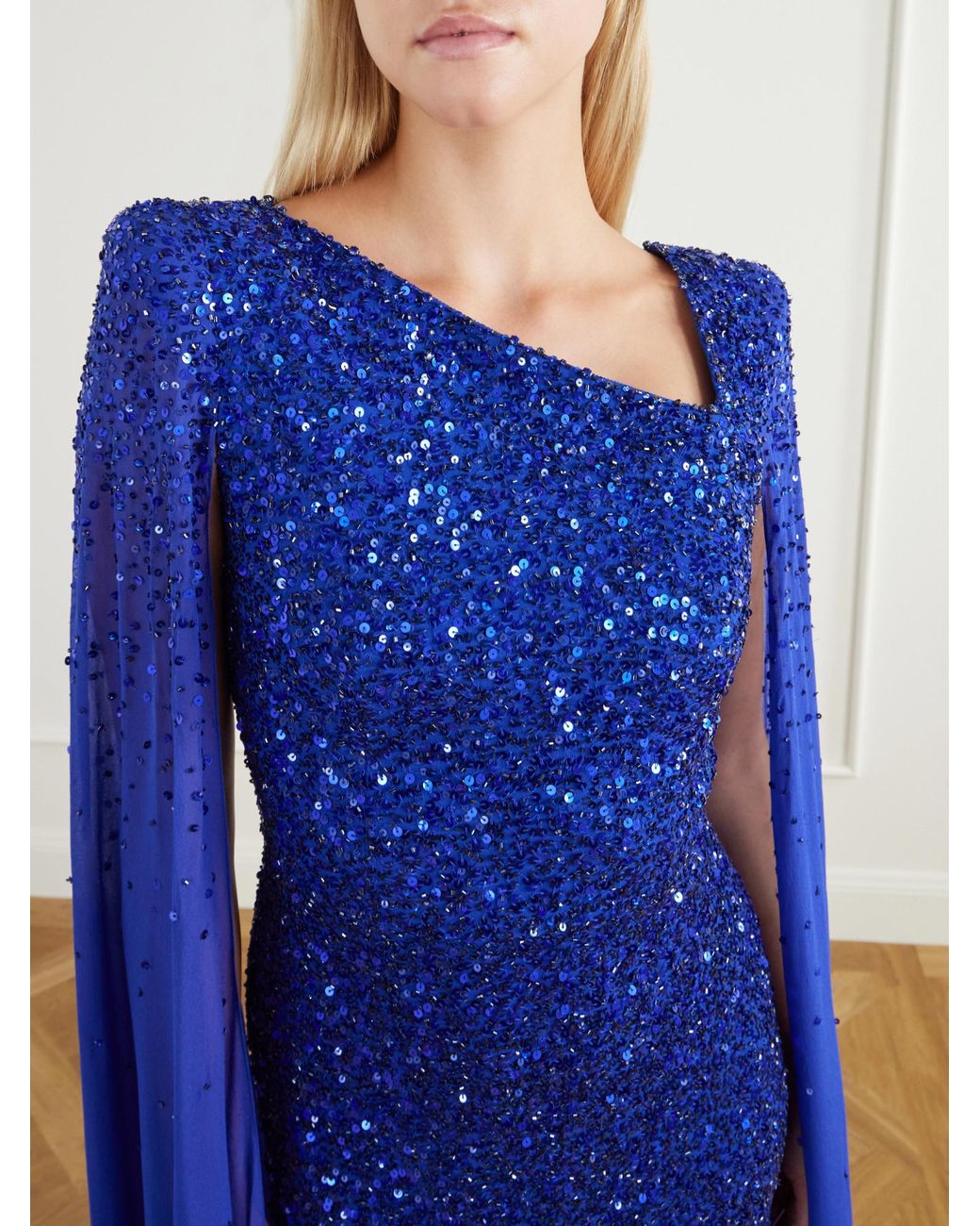 Jenny Packham Blue Sequin-Embellished Gown